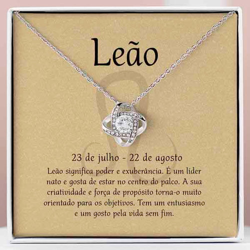 Cartão Zodíaco – Colar banhado a ouro branco 14k LEO