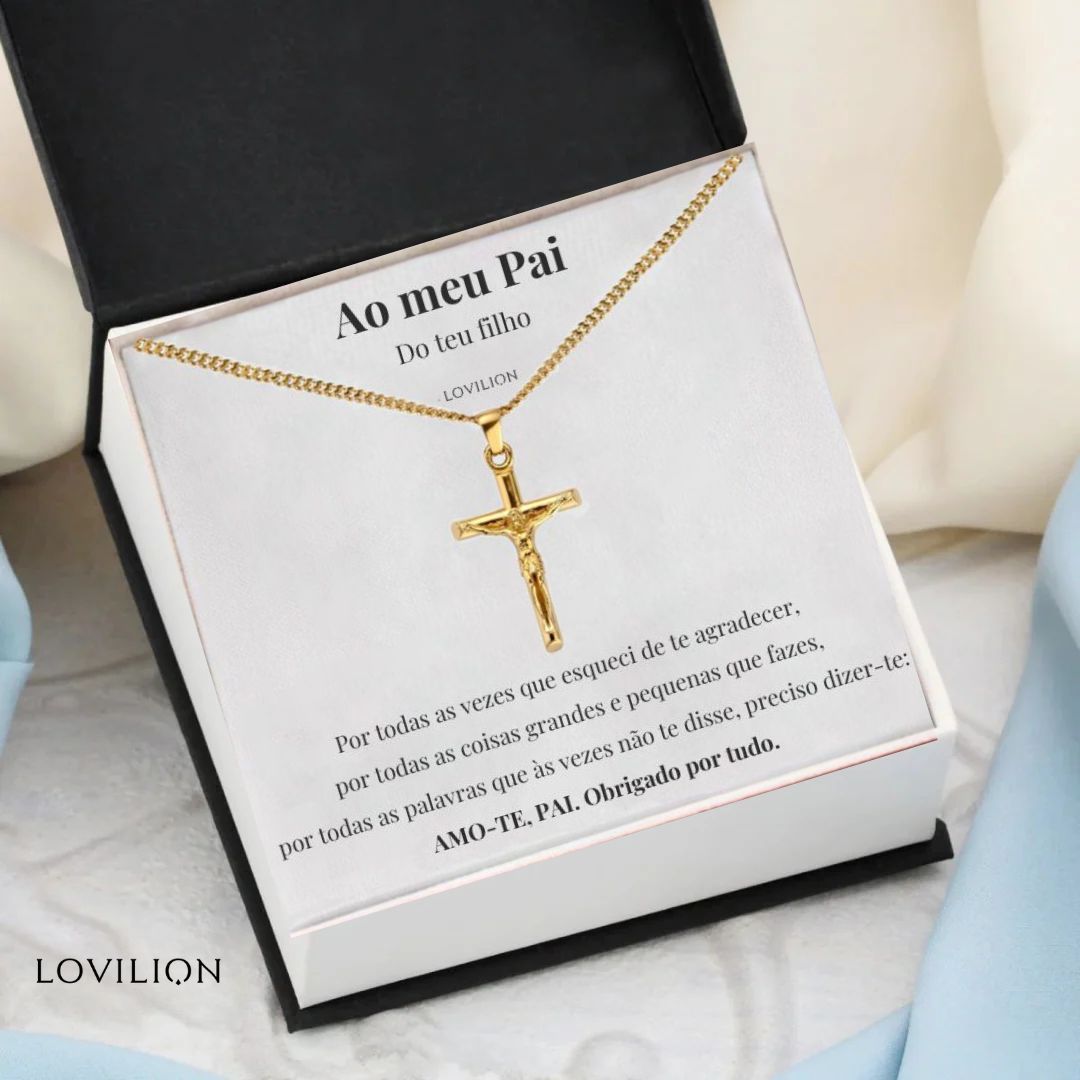 Para o meu Pai - Colar Cruz Banhado a Ouro 24K (com dedicatória à escolha)