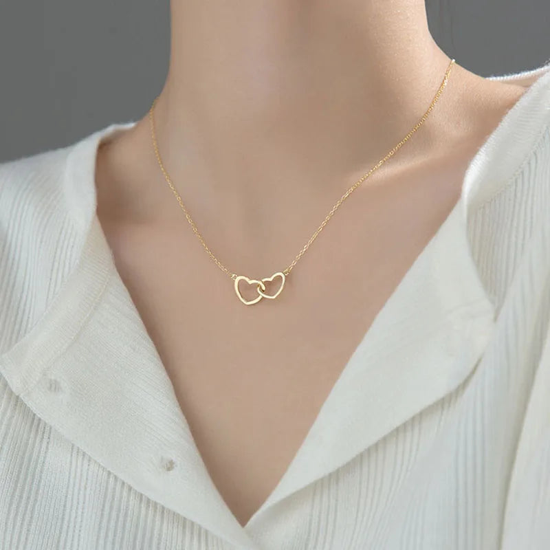 Para Minha Sensual Esposa - Colar Duplo Coração Banhado a Ouro 18k