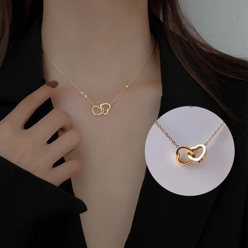 Para Minha Sensual Esposa - Colar Duplo Coração Banhado a Ouro 18k