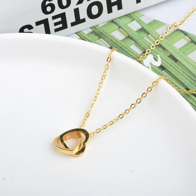 Para Minha Sensual Esposa - Colar Duplo Coração Banhado a Ouro 18k