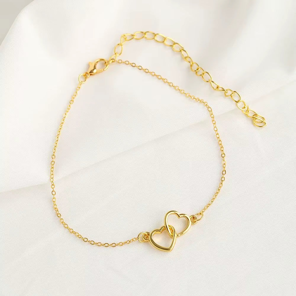 Pulseira Duplo Coração Banhado a Ouro 18k