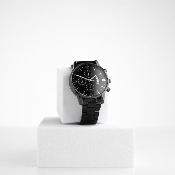 Relógio de homem de cronógrafo preto LUCIAN_CHRONOMASTER e grátis CAIXA DE OFERTA