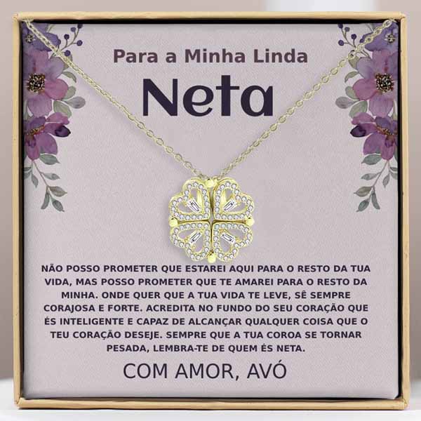 Para a Minha linda neta – Colar 2em1 trevo e corações Banhado a Ouro 18K  NOA_CLOVERIE