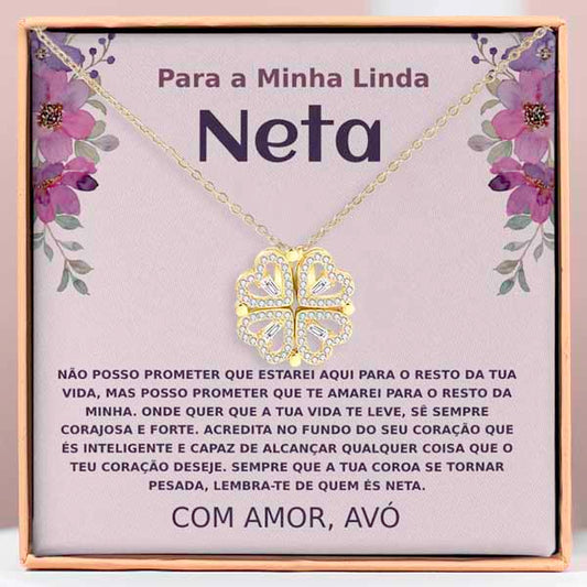 Para a Minha linda neta – Colar 2em1 trevo e corações Banhado a Ouro 18K  NOA_CLOVERIE
