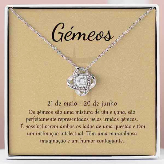 Cartão Zodíaco – Colar banhado a ouro branco 14k GEMINI