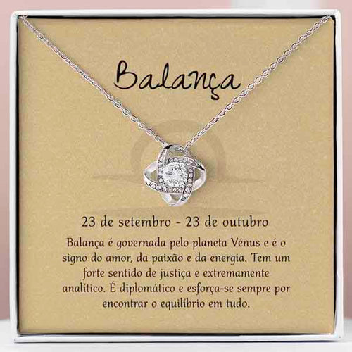 Cartão Zodíaco – Colar banhado a ouro branco 14ko LIBRA