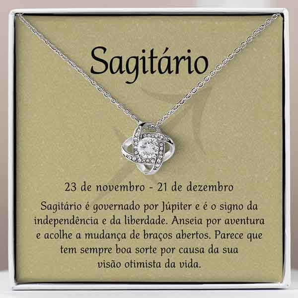 Cartão Zodíaco –Colar banhado a ouro branco 14k SAGITARIUS
