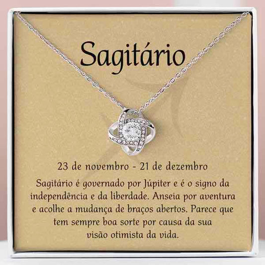 Cartão Zodíaco –Colar banhado a ouro branco 14k SAGITARIUS