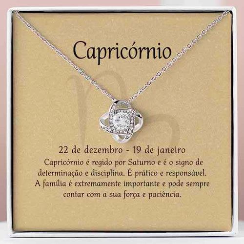 Cartão Zodíaco –Colar banhado a ouro branco 14k, CAPRICORN
