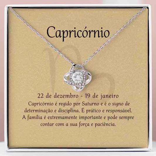 Cartão Zodíaco –Colar banhado a ouro branco 14k, CAPRICORN
