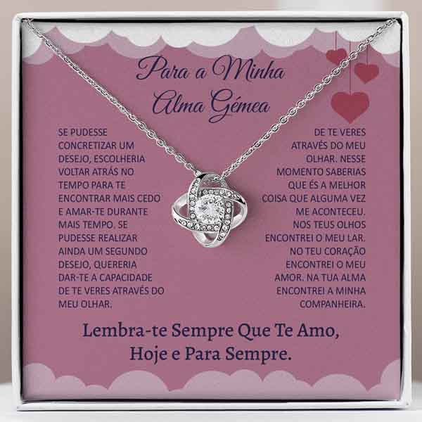 Para a Minha Alma Gémea – Colar banhado a ouro branco 14k com cristais de zirconia cúbica LOVE