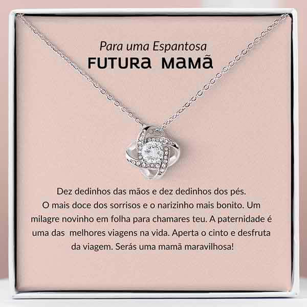 Futura Mãe - Colar banhado a ouro branco 14k com cristais de zirconia cúbica GIA