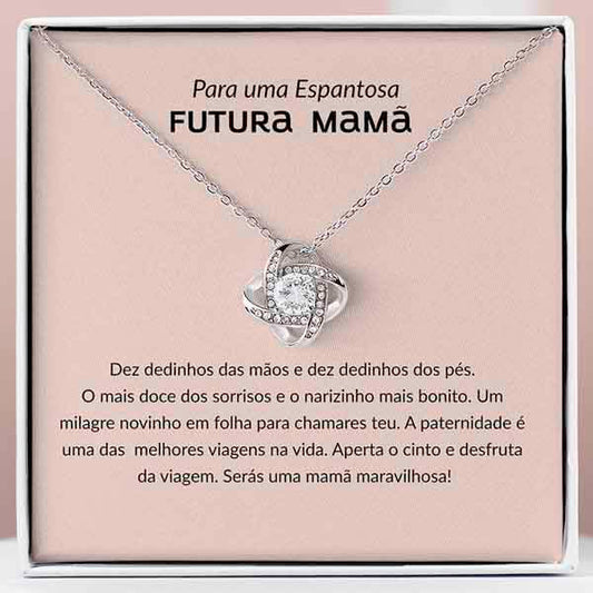 Futura Mãe - Colar banhado a ouro branco 14k com cristais de zirconia cúbica GIA