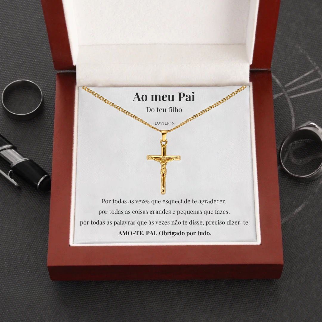 Para o meu Pai - Colar Cruz Banhado a Ouro 24K (com dedicatória à escolha)