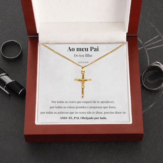 Para o meu Pai - Colar Cruz Banhado a Ouro 24K (com dedicatória à escolha)
