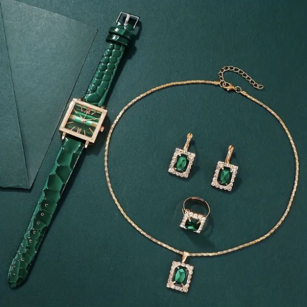 Conjunto de relógio, brincos, colar e anel para mulher – RETROGLAM