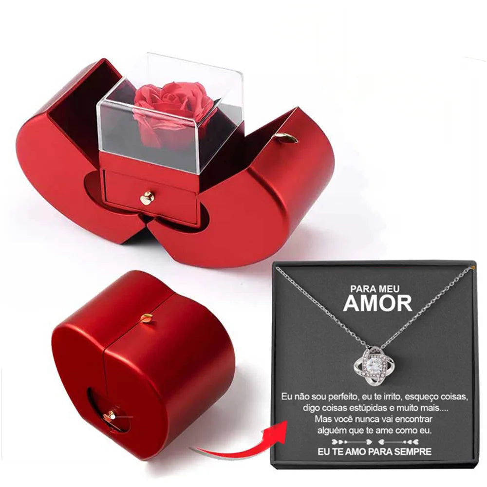 Para Meu Amor - Colar Em Ouro Branco + Caixa com Rosa