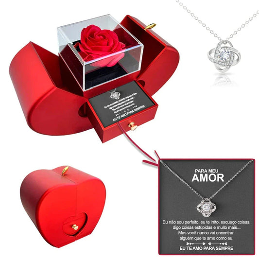 Para Meu Amor - Colar Em Ouro Branco + Caixa com Rosa