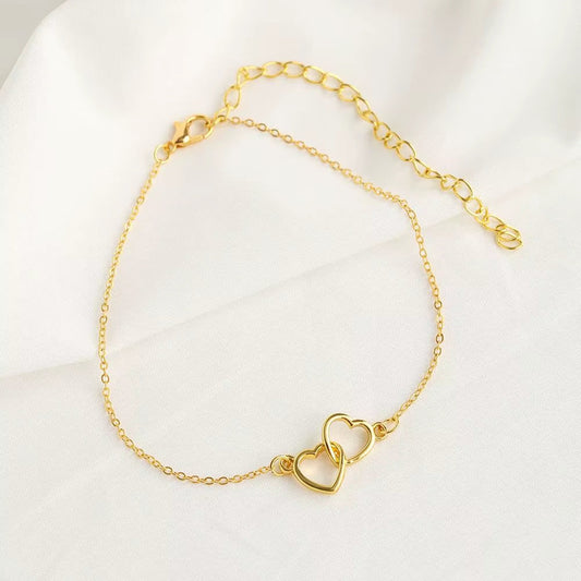 Pulseira Duplo Coração Banhado a Ouro 18k